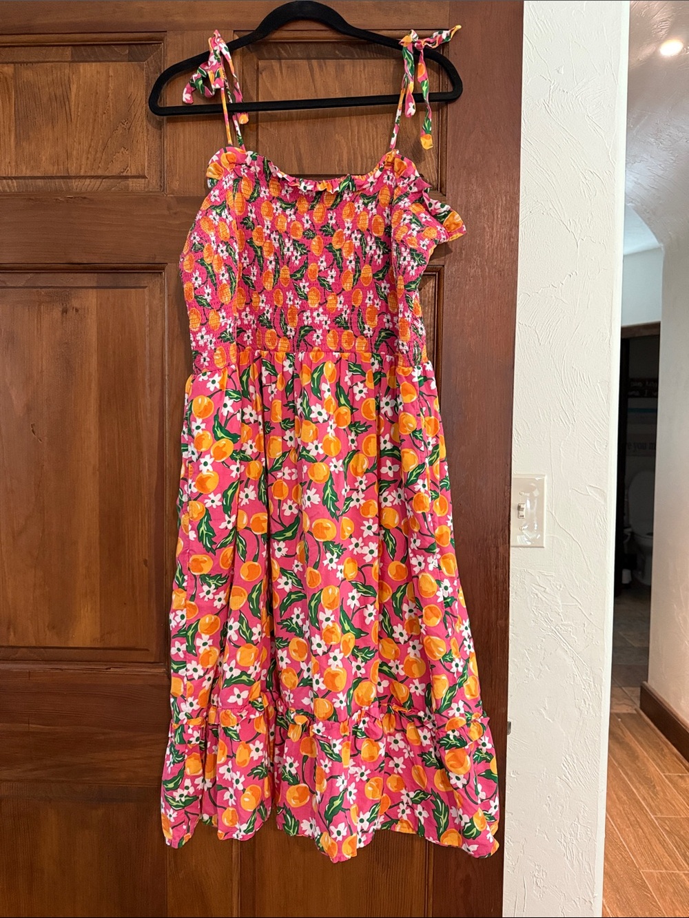 Draper James Pink Orange Floral Tie-Shoulder Sundress